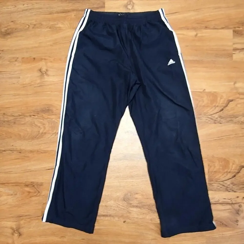 Adidas Mens Track Pants Navy Blue Striped Athletic Sportswear M Sweatpants